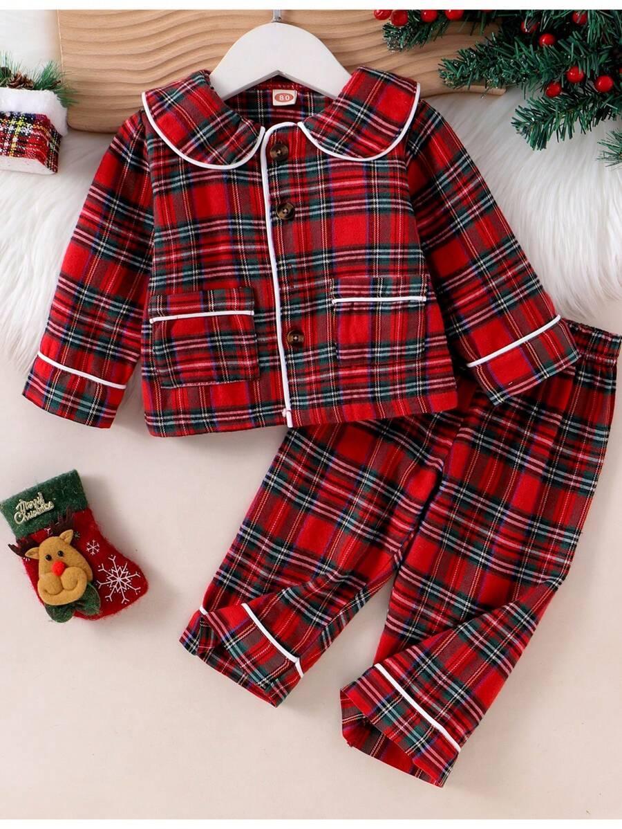 طقم بيجامة بناتي مريح بأكمام طويلة وطوق مربع – قطعتان (خريف / شتاء)